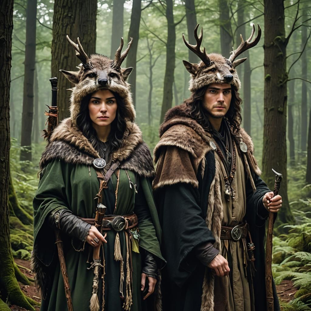 Druid Twins in Forest, Digital Rendering