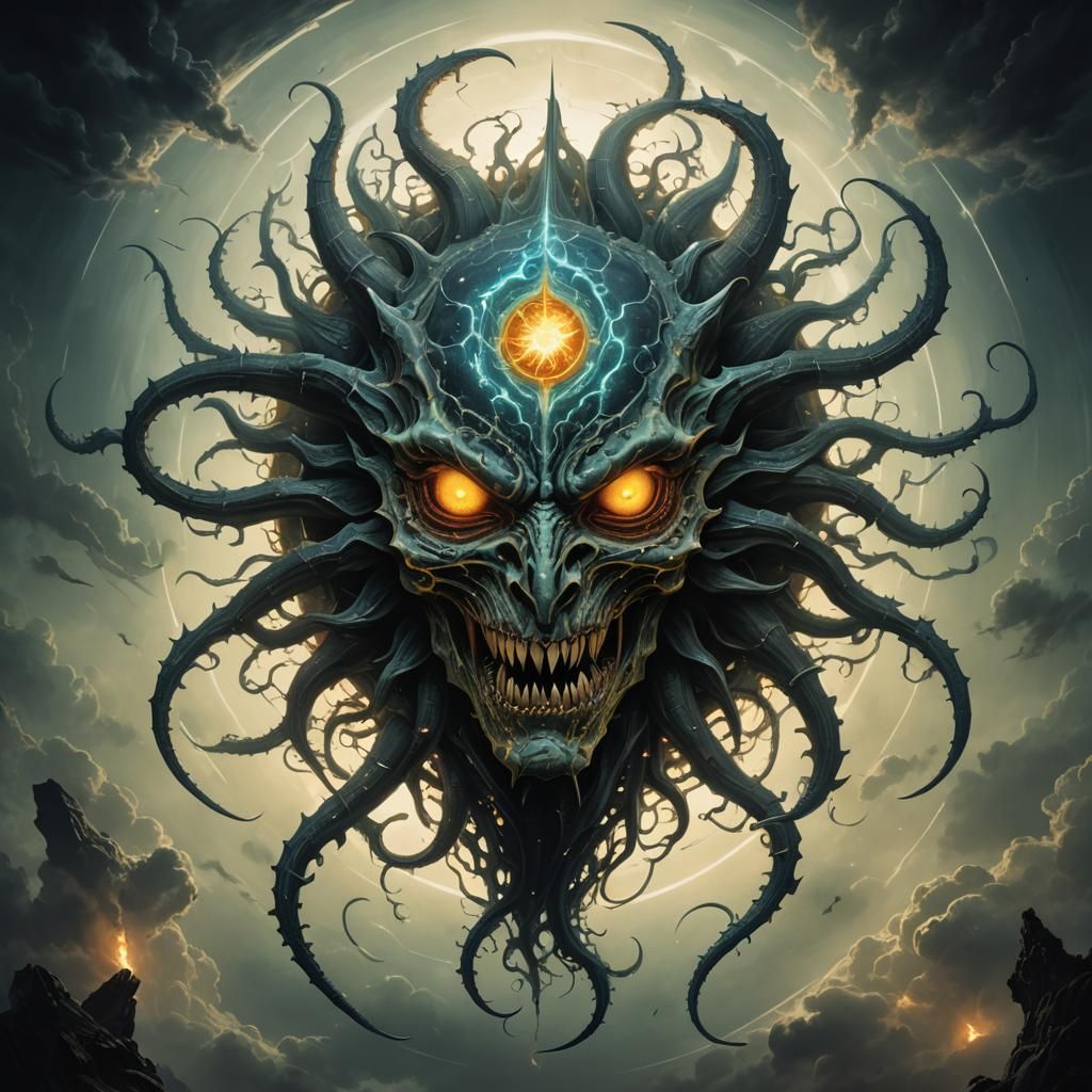 Bioluminescent Porcelain Leviathan Against Eclipsed Sun