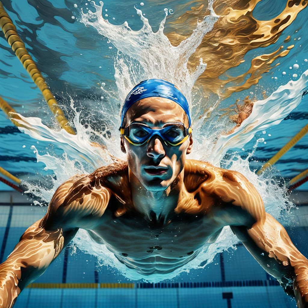 Inspiring Armless Swimmer in Olympic Pool: Digital Art