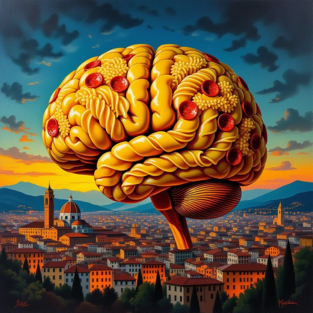 Surrealist Brain Art with Italian Cityscape