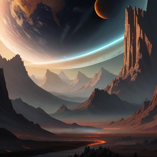 Fiery Planet Ablaze: Epic Digital Matte Painting