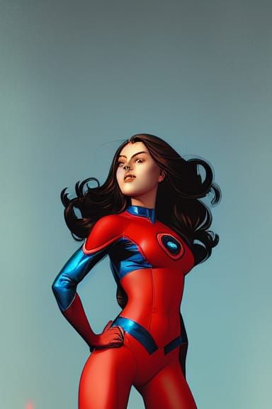 Cute Woman Superhero in Comic Book Style