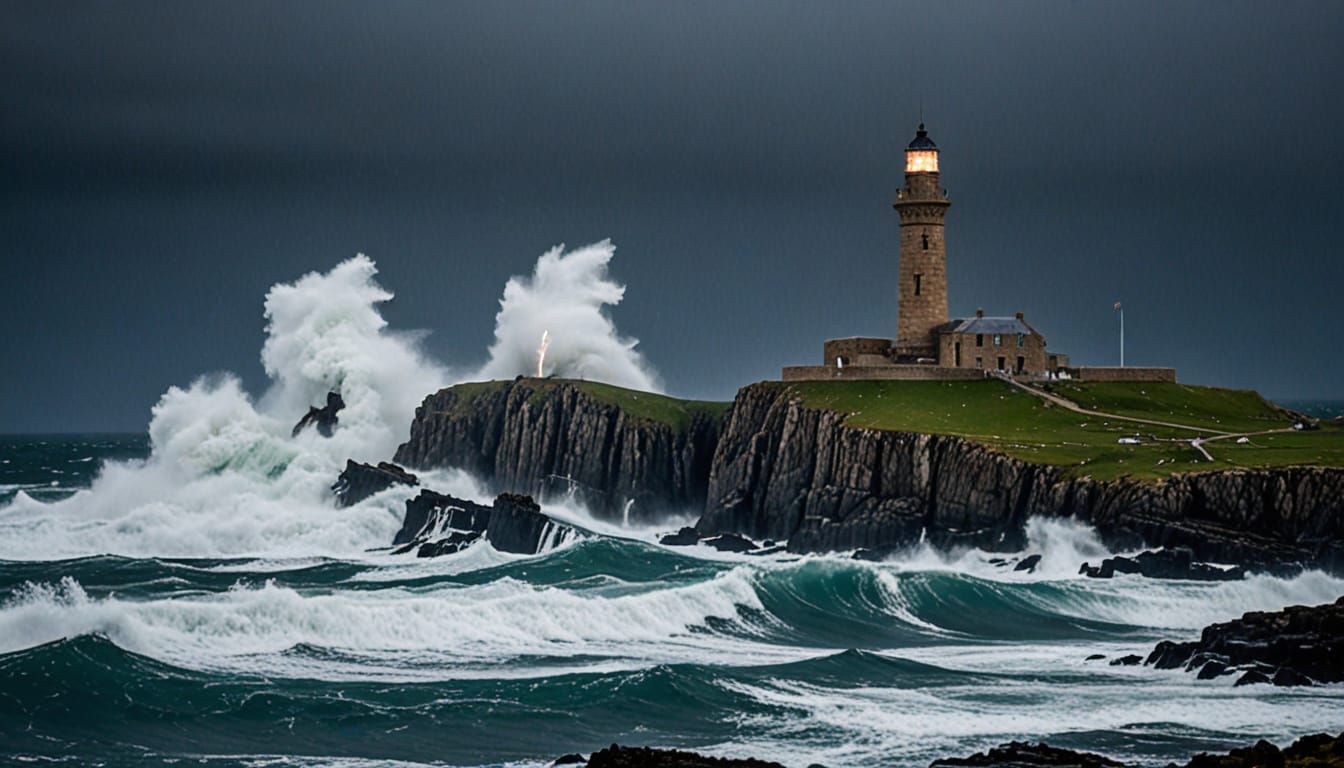 Stormy Lighthouse at Phare de la Jument, France