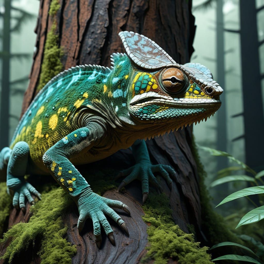 Surreal Camouflage Masterpiece: Brown Chameleon Blends into ...