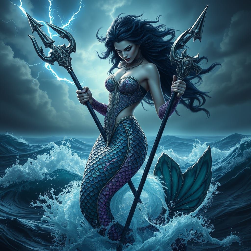 Vampire Mermaid Rises from Turbulent Ocean in Epic Digital P...