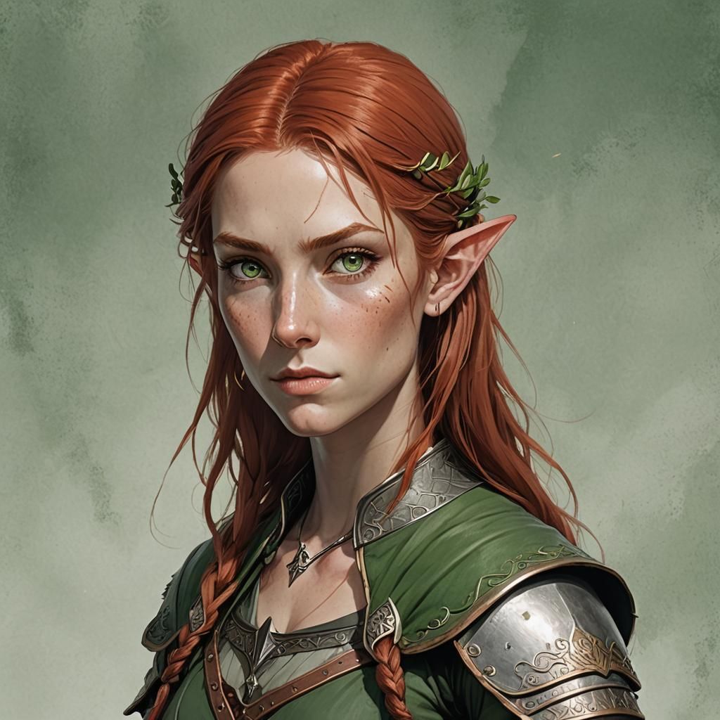Red-Haired Half-Elf Warrior with Green Eyes