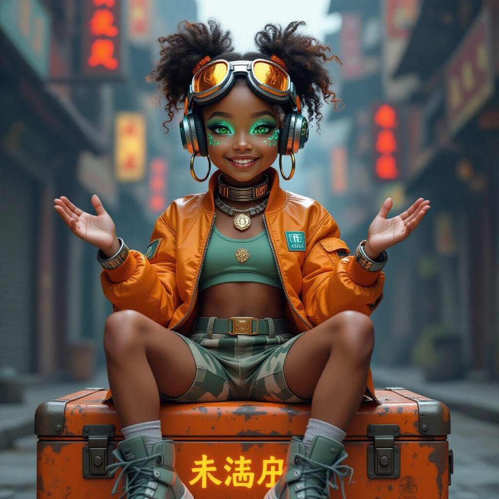 Cyber-Fantasy Pop Art: Girl with Glowing Symbols & Digital D...