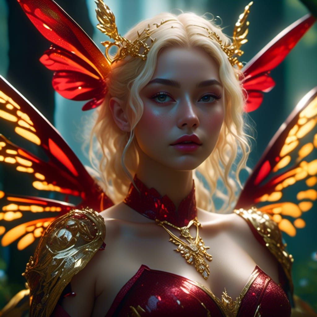 Beautiful Fairy in Latex Costume in Magic Forest