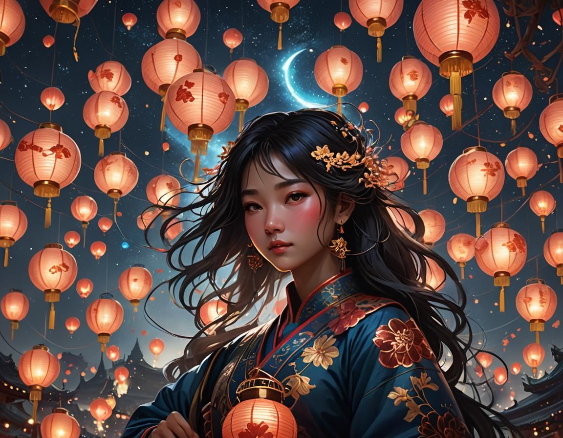Chinese Lanterns Light Up Starry Night Sky
