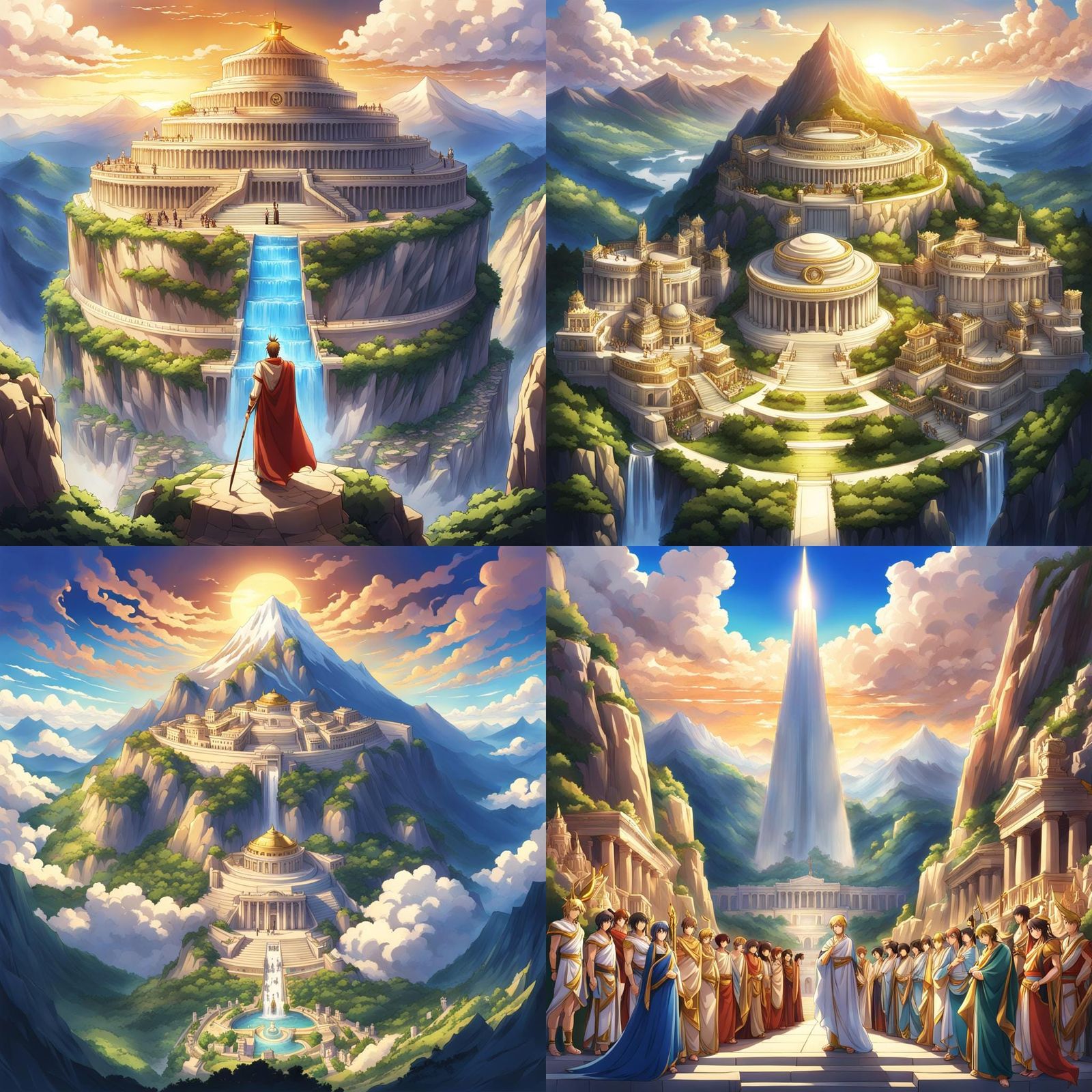 Mount Olympus with Greek Gods in Anime Style