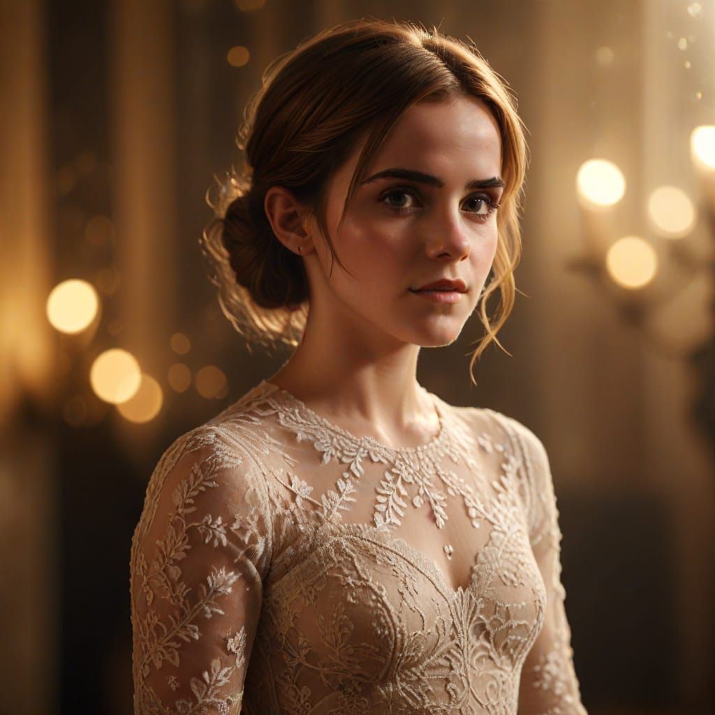 Emma Watson in Lace Dress: Cinematic Film Still