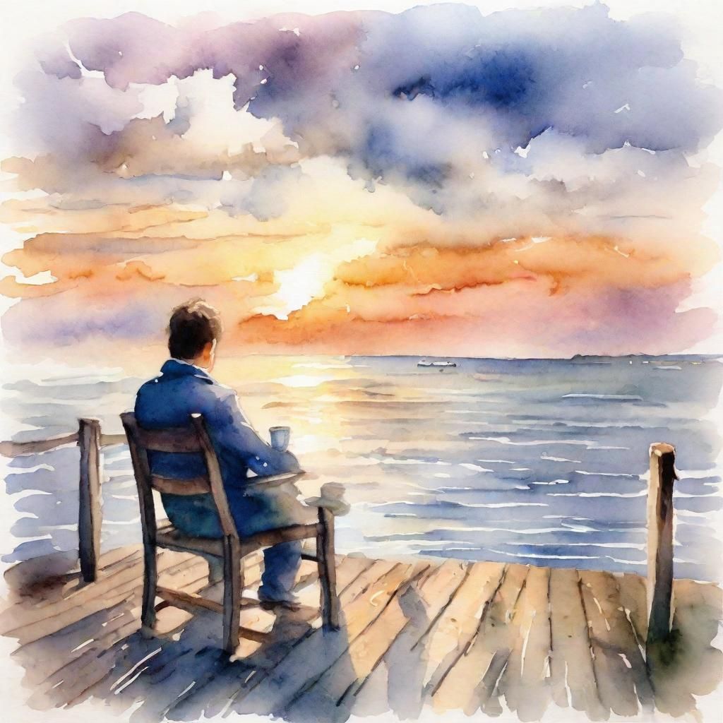 Sunrise Serenity: Watercolor Impressionism on the Pier
