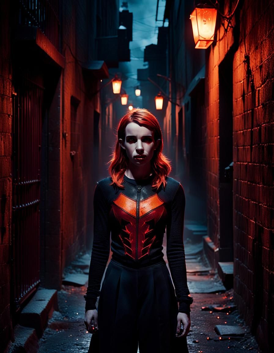 Satana Hellstrom in Dark Alleyway, Cinematic Realism