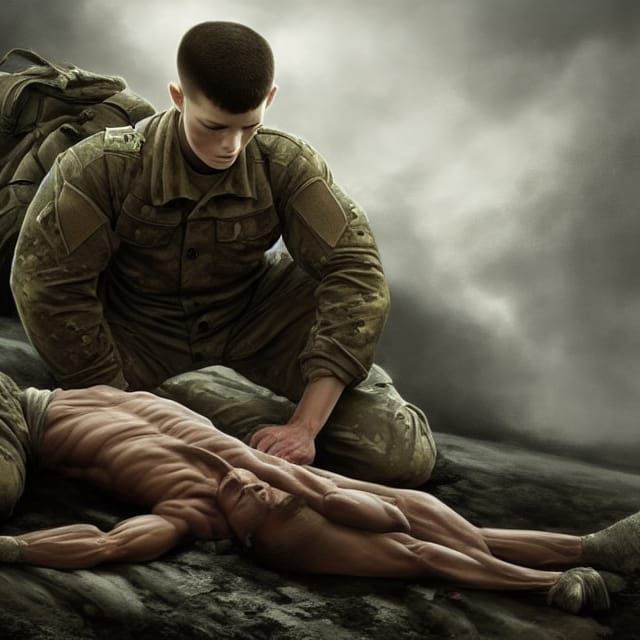 Soldier's Grief: Epic Cinematic Digital Painting