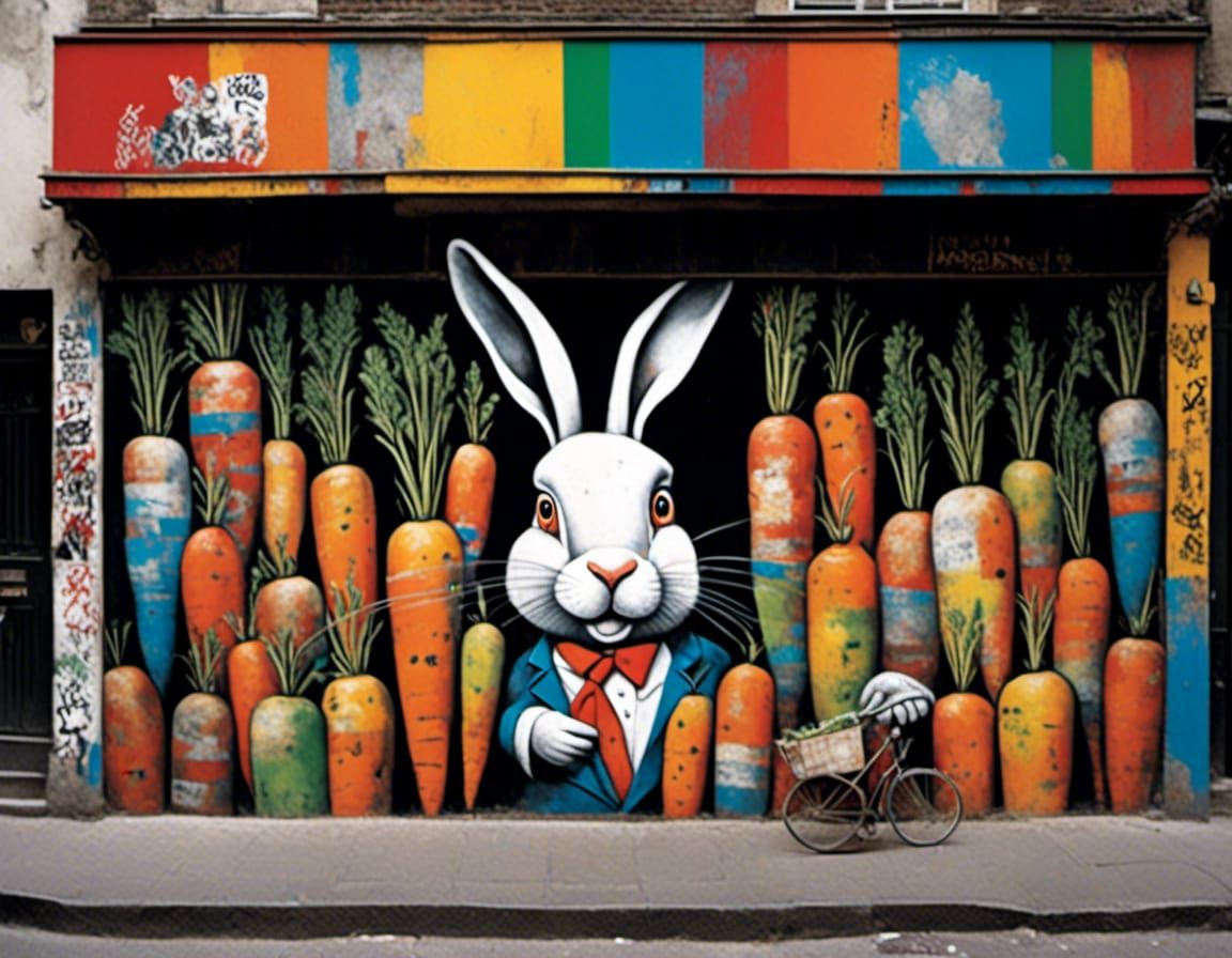 Rabbit Carrot Shop Graffiti by Kobra, Neo-Expressionism