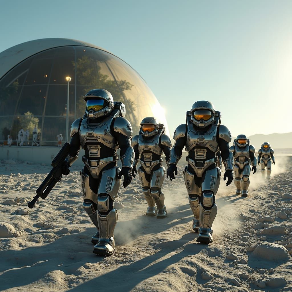 Space Marines on Lunar Patrol near Bio-Dome
