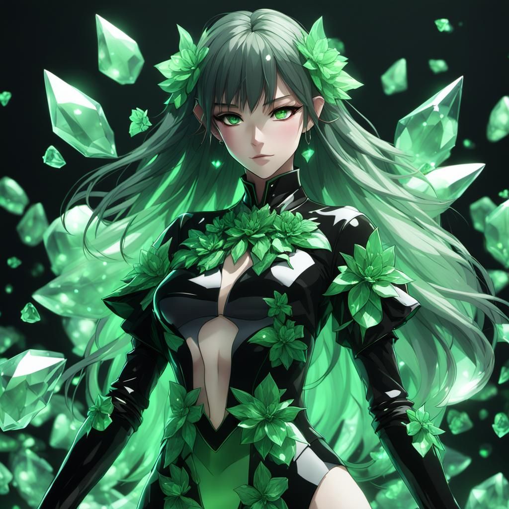 Crystalline Anime Figure in Void Background