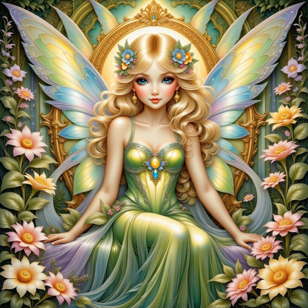 Ethereal Elf Queen Reigns in Art Nouveau Style