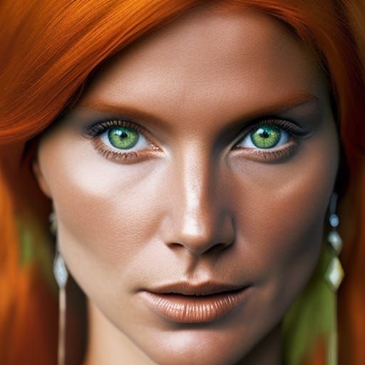 Red-Haired Woman Portrait in Rainy Forest