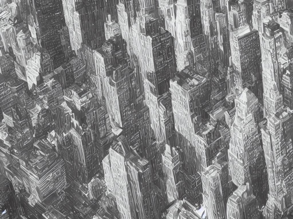 Art Deco Skyscraper in Foggy City Night