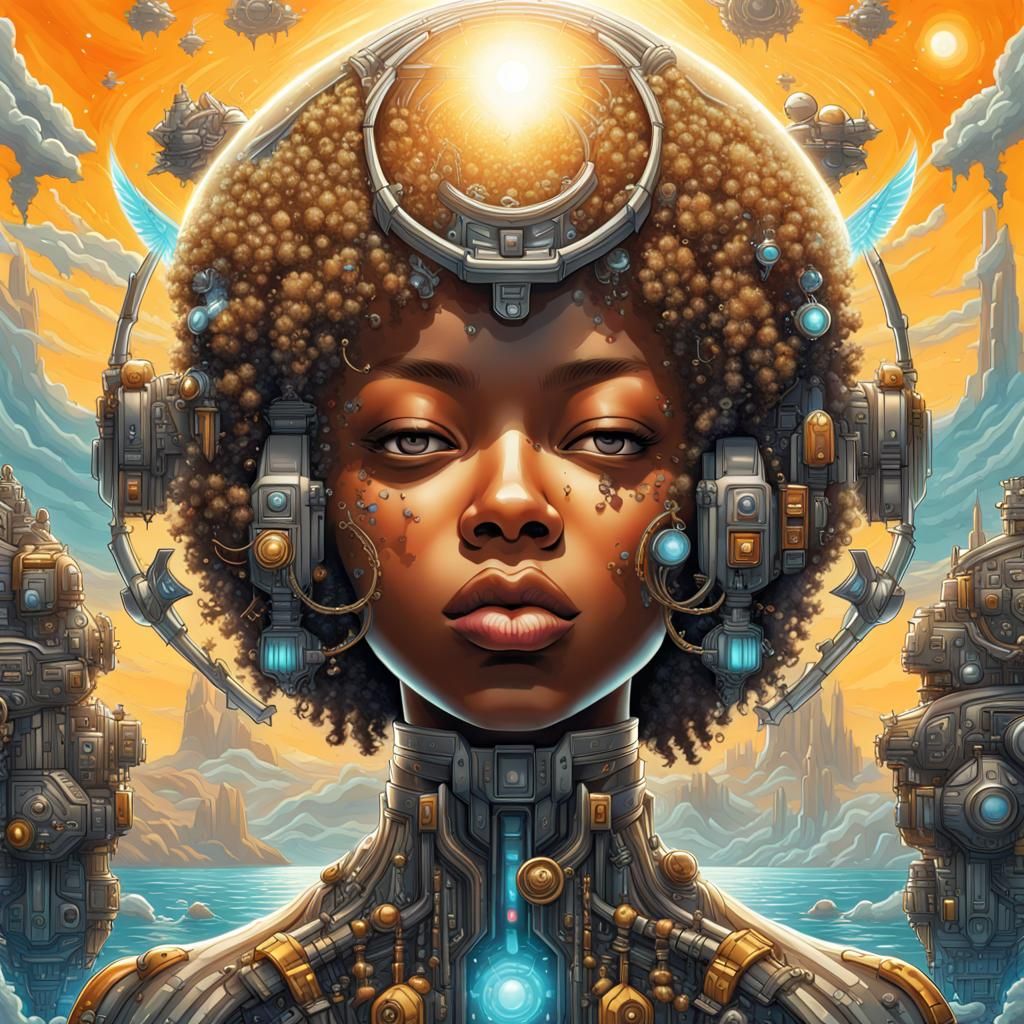 Afrofuturist Woman: Symmetrical Photorealistic Mobile Wallpa...