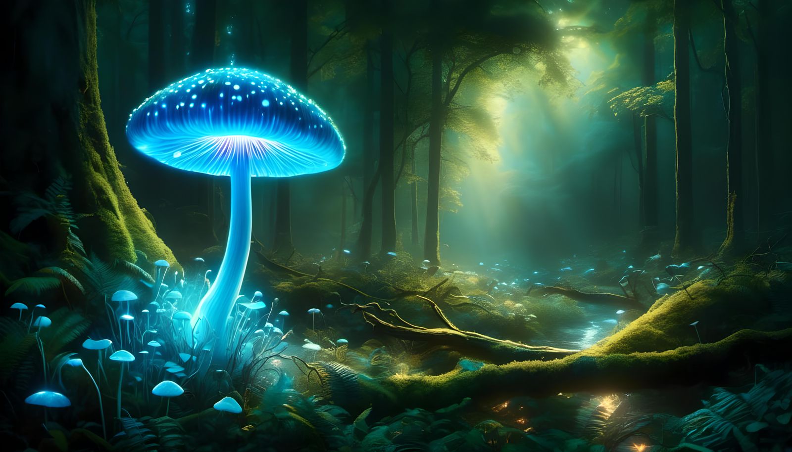 Bioluminescent Mushroom Forest in Hyperrealistic Illustratio...