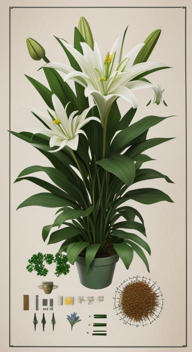 Botanical Matte Painting of a White Lily