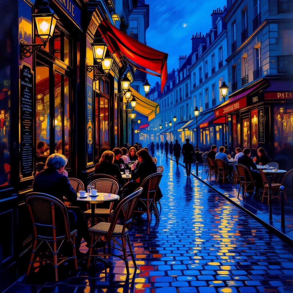 Parisian Cafe at Twilight: Sargent-Inspired Oil Painting
