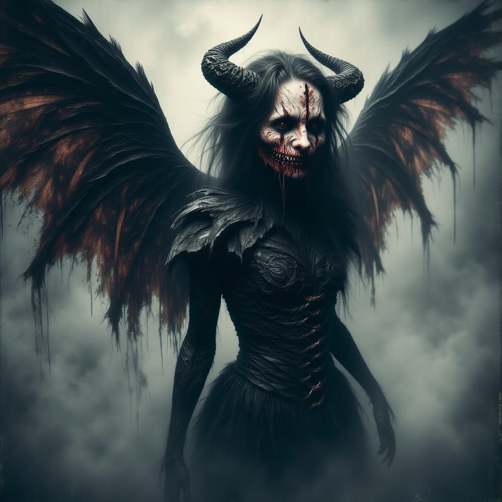 Haunting Fairy with Tattered Wings in Surrealist Style