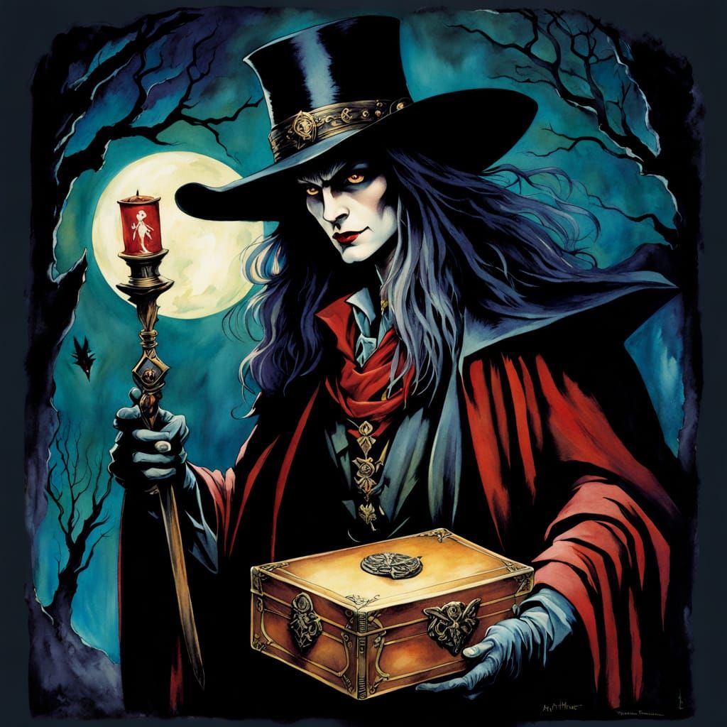 Whimsical Vampire Hunter in Vintage Storybook Style