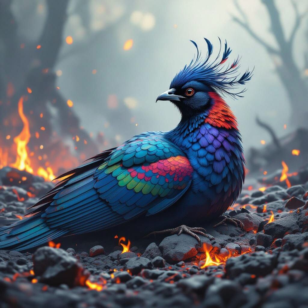 Majestic Bird in Ashes: A Digital Painting