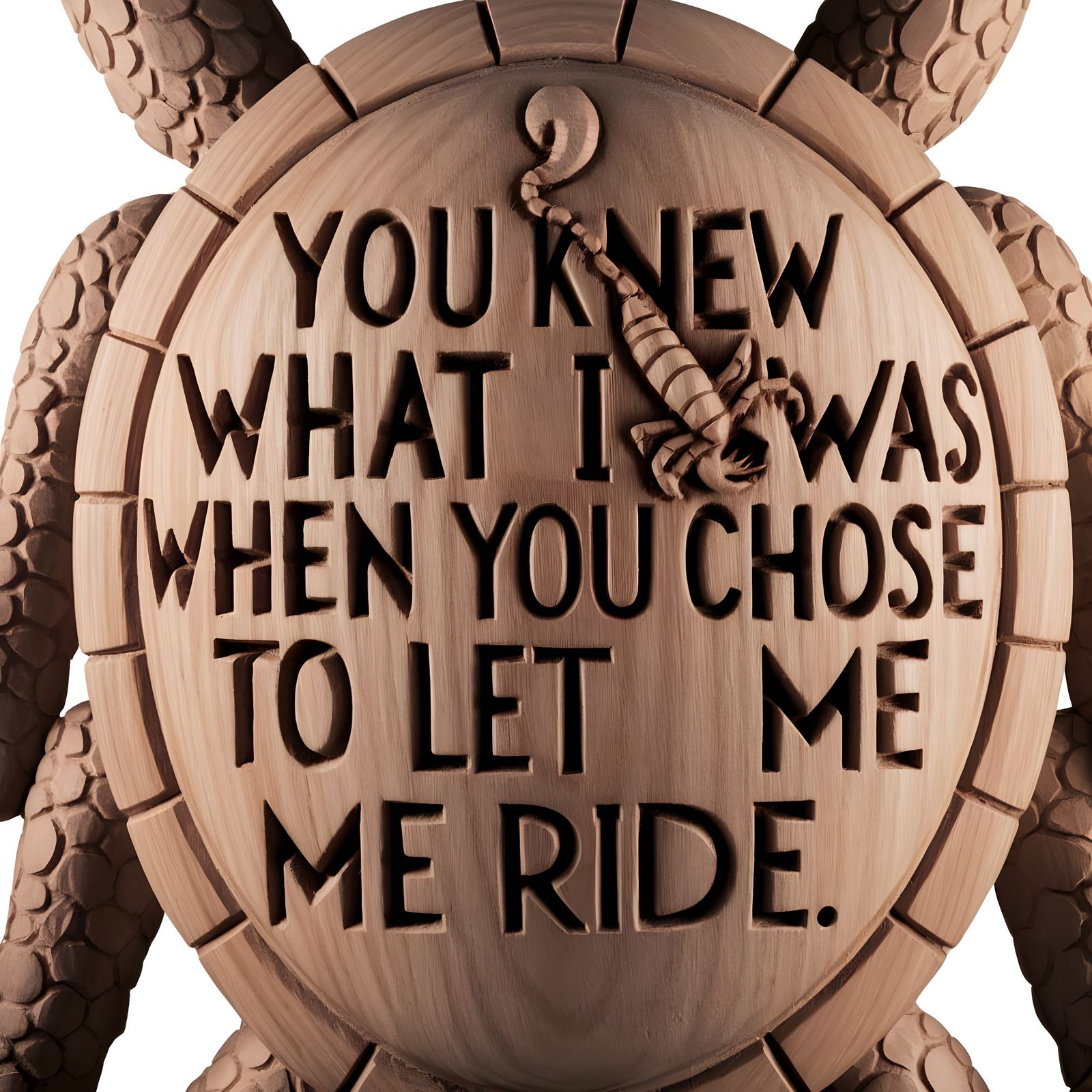 Wood Carving of Turtle and Scorpion in Black Ink