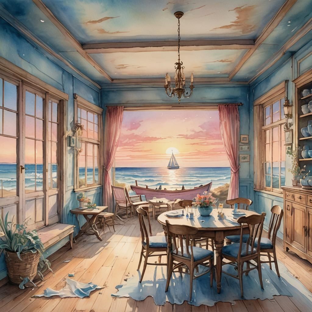 Watercolor Fantasy: Dining Room Fades to Beach