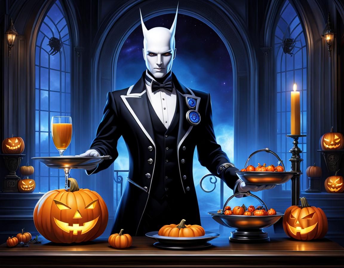 Futuristic Android Butler Greets Halloween Guests