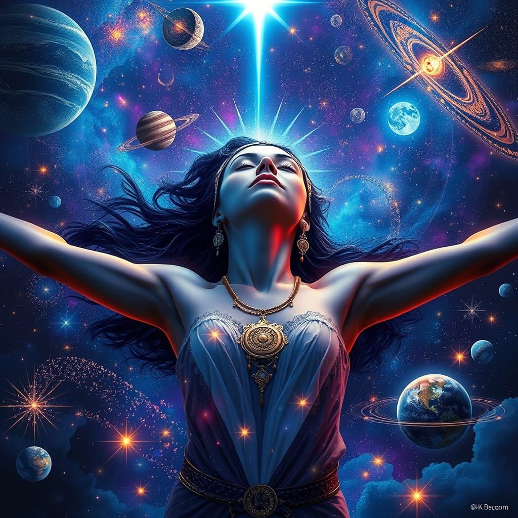 Celestial Surrender in Vibrant Cosmic Hue