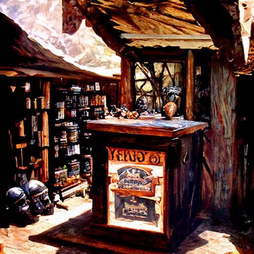 Fantasy General Store Interior as Oil Painting