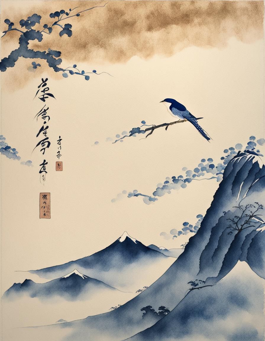 Japanese Calligraphy: Love Stays, Ink Drawing