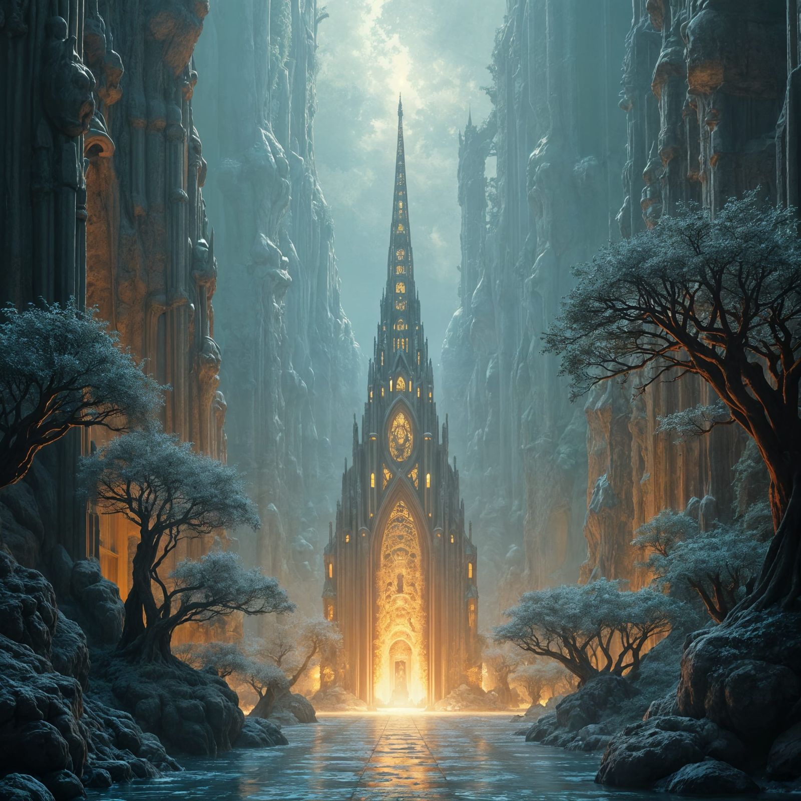 Crystal Cityscape with Art Nouveau Splendor