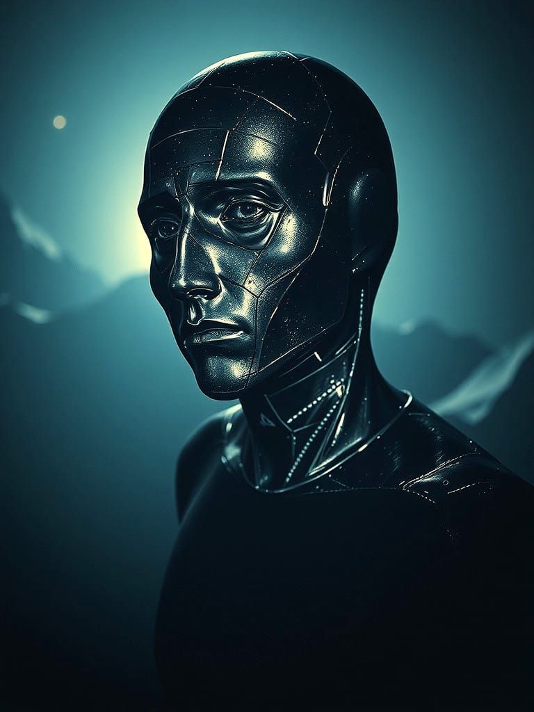 Psychedelic Silver Silhouette in Space