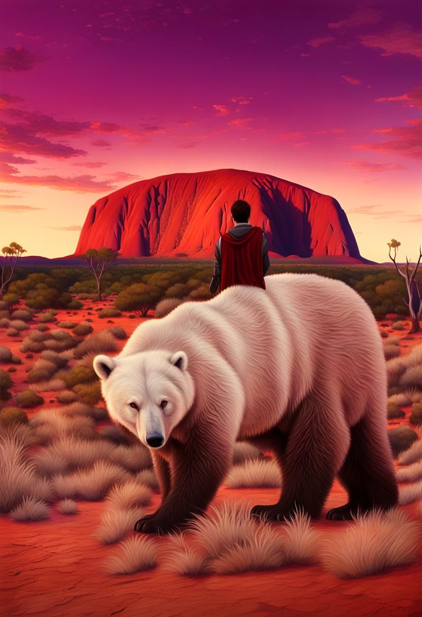 Majestic White Bear Before Uluru Rock: Matte Painting