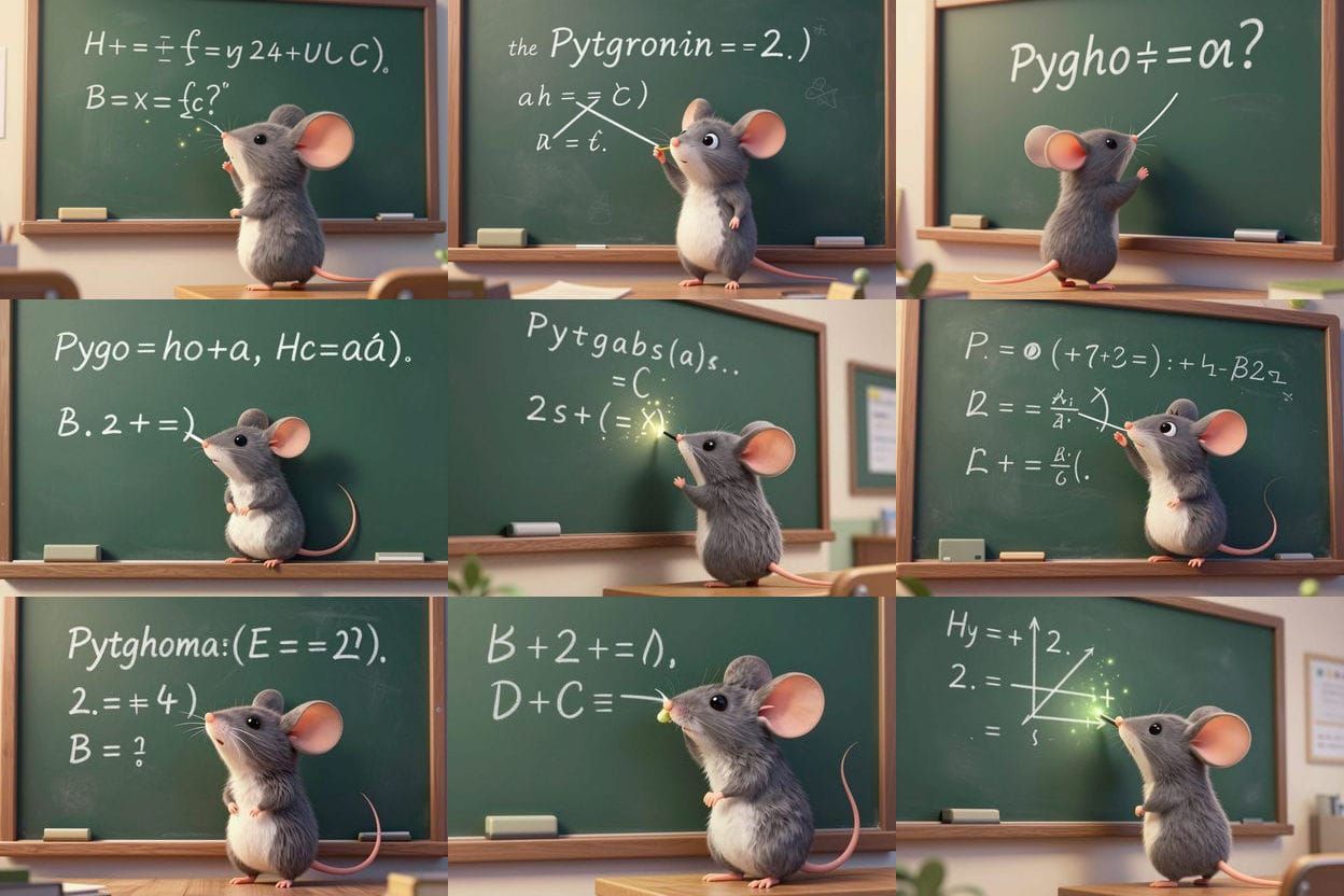 Mouse Solves Pythagorean Theorem in 3D Anime Style