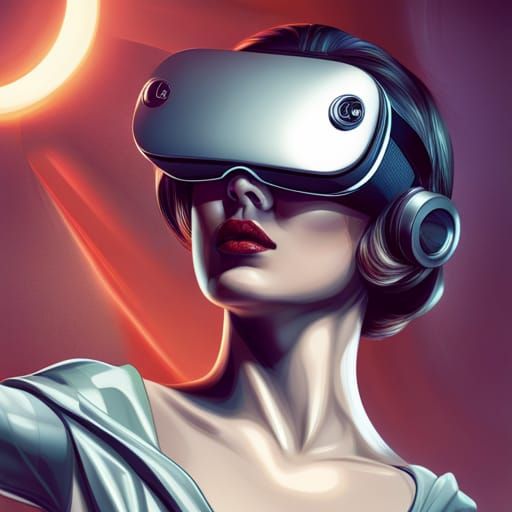 Glamorous Woman in VR Headset, Hyperdetailed Portrait