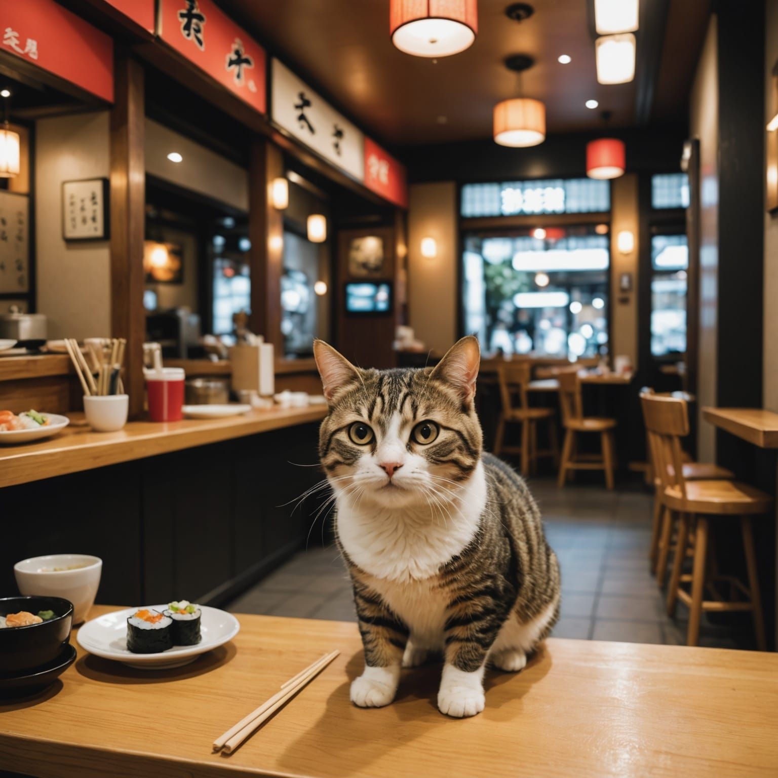 Cat Enters Sushi Restaurant