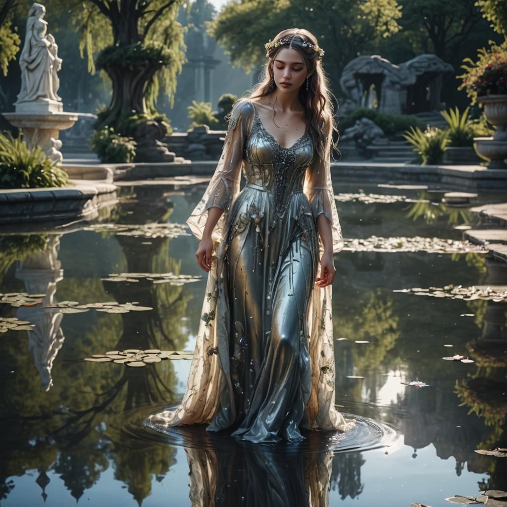 Weeping Woman at Reflection Pool in Fantasy Style