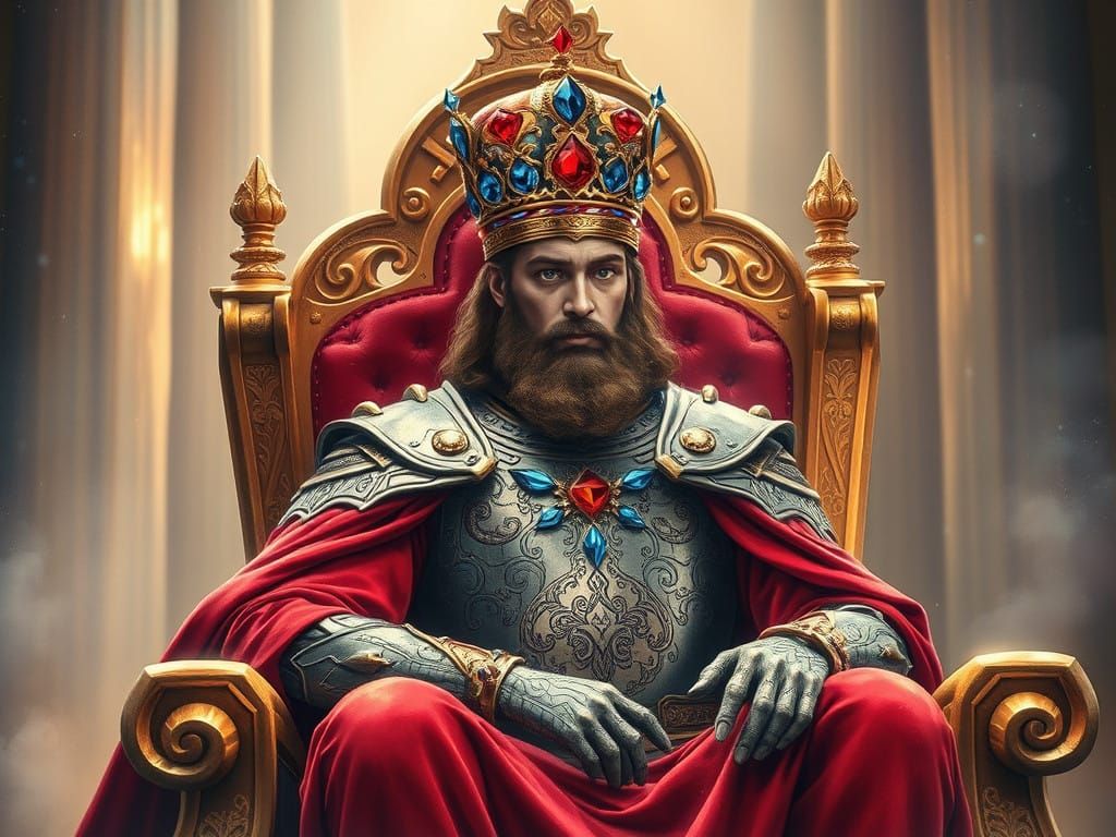 Regal King in Majestic Tiara Seated on Throne