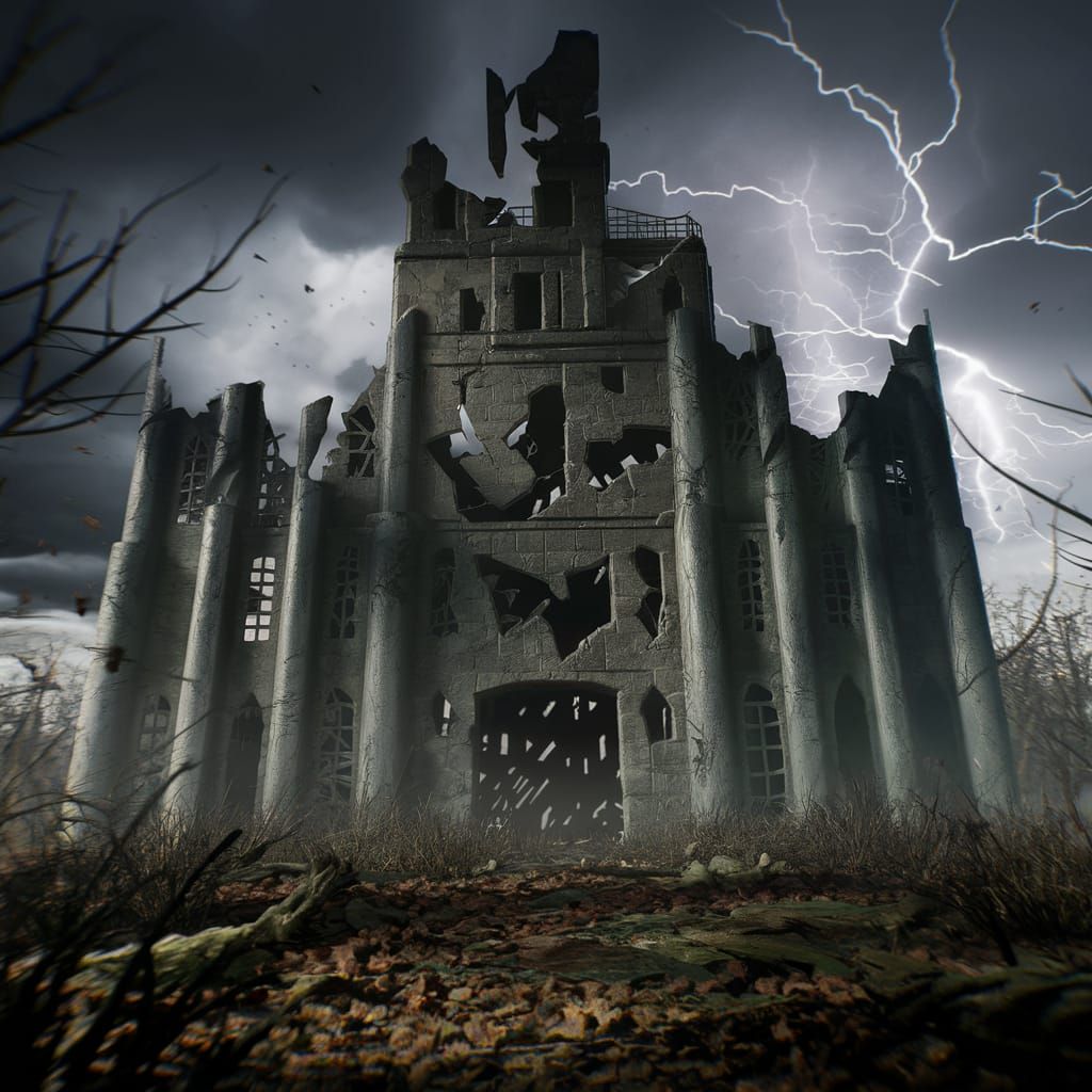 Eerie Castle 3D Render in Stormy Weather