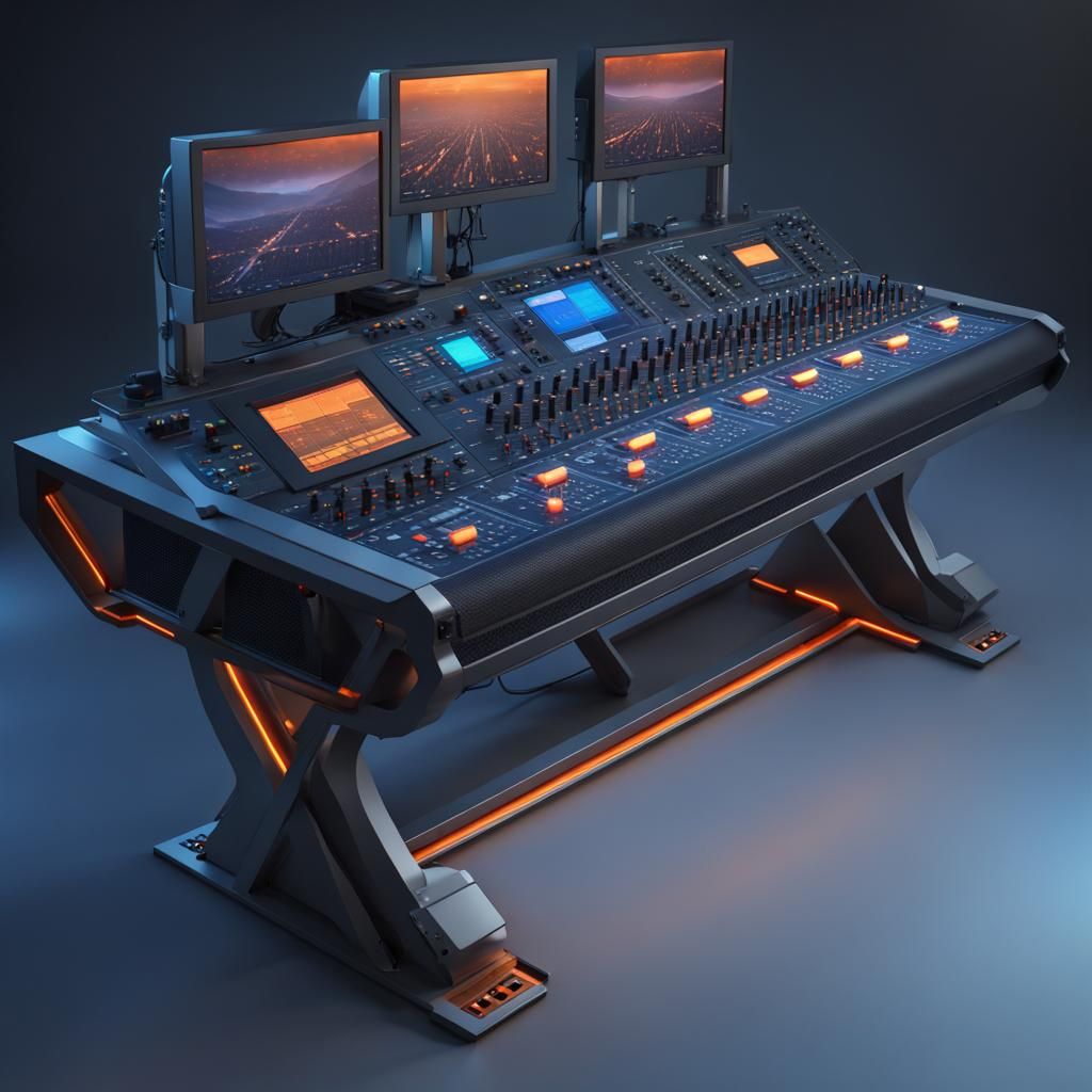 Illuminated Mixing Console with Sound Wave Monitors