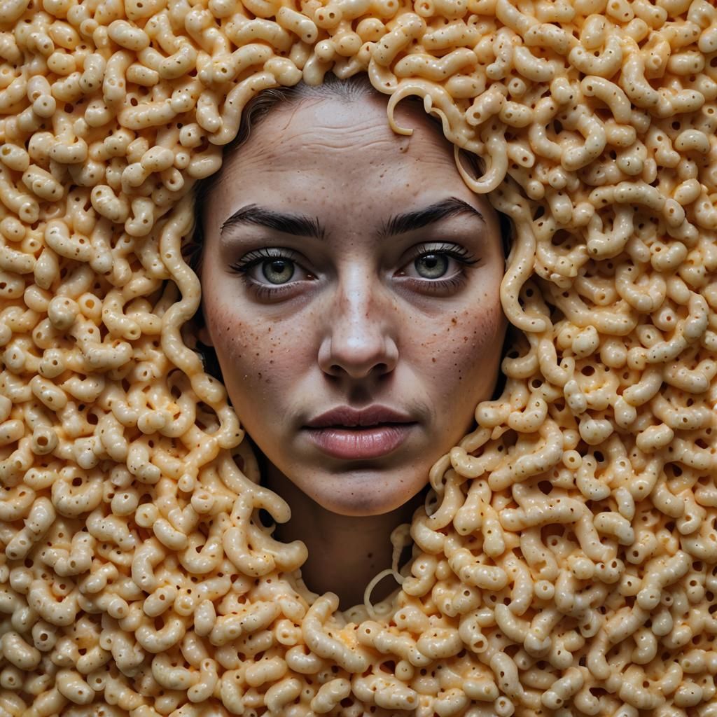 Hyperrealistic Mac and Cheese Girl Portrait