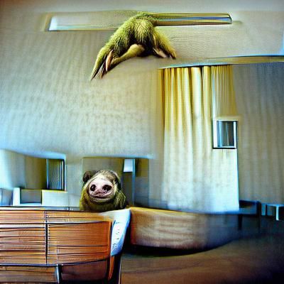 Sloth Lounging in Empty Hotel Room