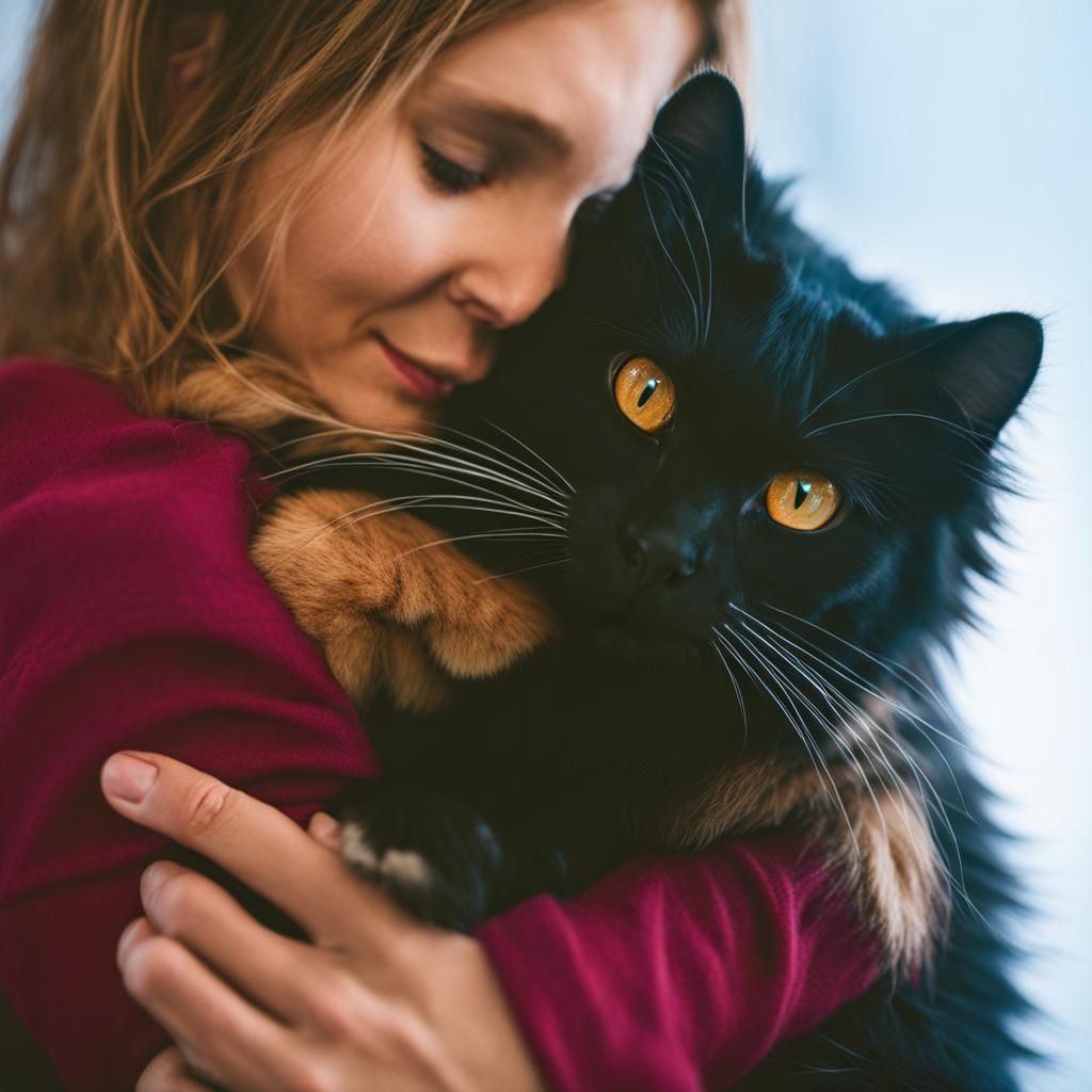 Affectionate Embrace: Cat Portrait in Natural Light